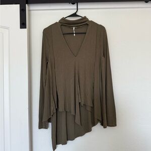 Free People Uptown Turtleneck Choker Tunic Top Long Sleeve Green Boho Hippie XS